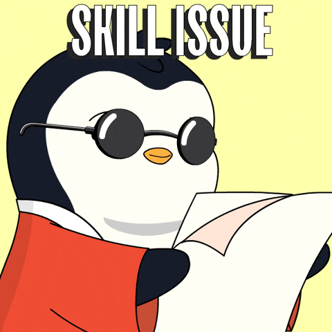 A GIF titled SKILL ISSUE with a penguin