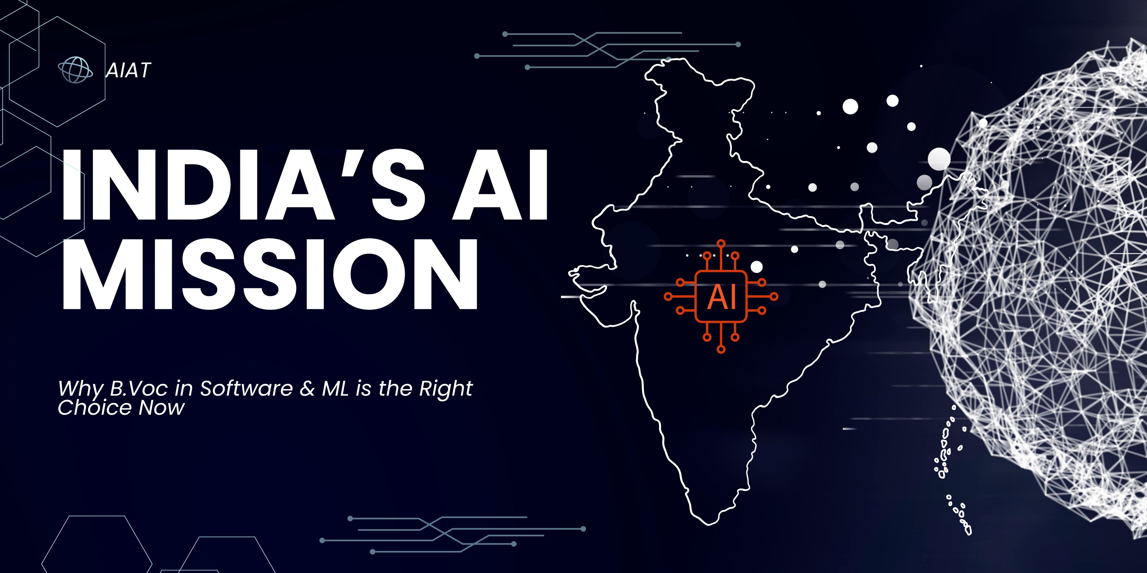 A promotional graphic for a blog post about India's AI Mission. The text highlights "Why a B.Voc in Software & ML is the Right Choice Now" against a modern, technology-themed background.