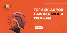 A banner for a BVoc AI Program listing the top 5 skills students will gain, with a "Read more" call to action.