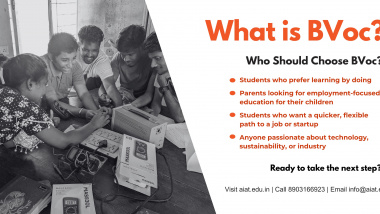 What is BVoc? Who Should Choose BVoc?  Students who prefer learning by doing Parents looking for employment-focused education for their children Students who want a quicker, flexible path to a job or startup Anyone passionate about technology, sustainability, or industry Ready to take the next step?  Visit aiat.edu.in | Call 8903166923 | Email info@aiat.edu.in There is an image with some of the BVoc students working in an Electronics lab with multimeter, 