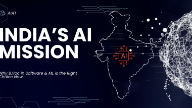 A promotional graphic for a blog post about India's AI Mission. The text highlights "Why a B.Voc in Software & ML is the Right Choice Now" against a modern, technology-themed background.