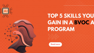 A banner for a BVoc AI Program listing the top 5 skills students will gain, with a "Read more" call to action.